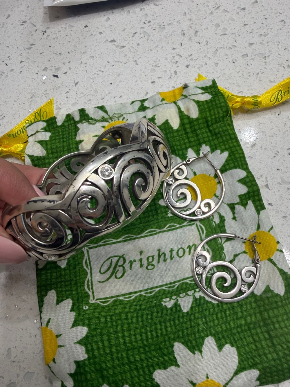 Brighton Silver Filigree Cuff Bracelet with Hoop Earrings